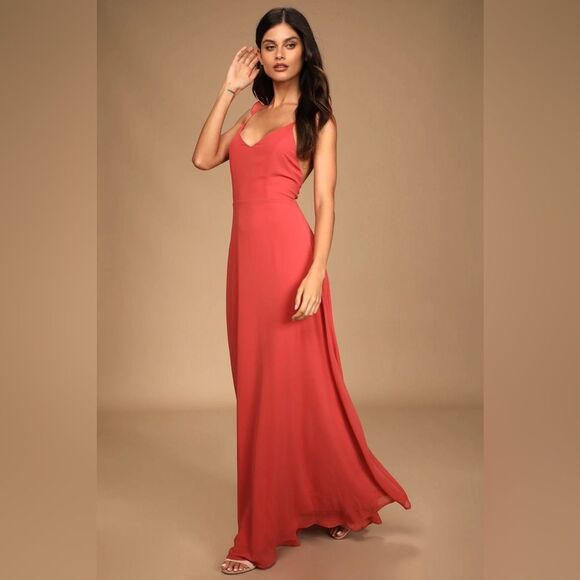 NWT Lulus Meteoric Rise Sleeveless Rusty Rose Maxi Dress